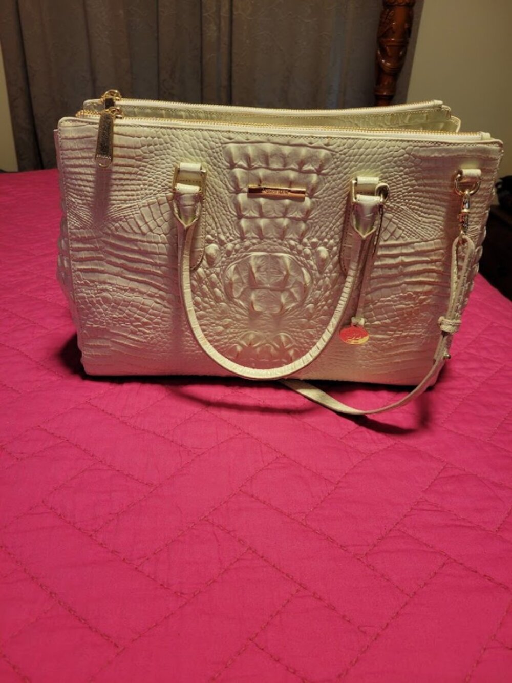 Brahmin Blake Satchel Crystal Melbourne Embossed Leather Ivory Beige NWT